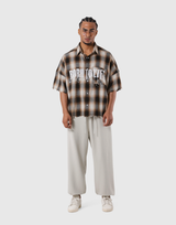 Oversize Cut-Off Check Shirt - Brown