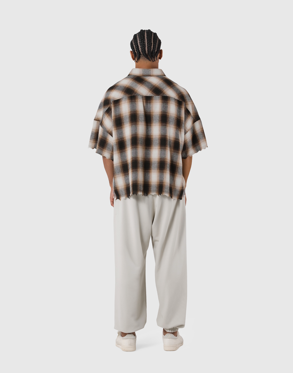 Oversize Cut-Off Check Shirt - Brown
