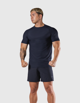 Back Mesh Stretch Slim T-Shirt - Navy