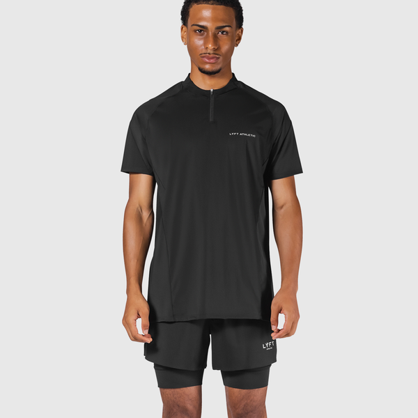 Shoulder Pattern Half Zip Stretch T-Shirt - Black – LÝFT