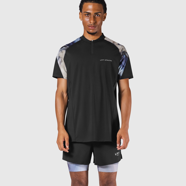 Shoulder Pattern Half Zip Stretch T-Shirt - Blue – LÝFT