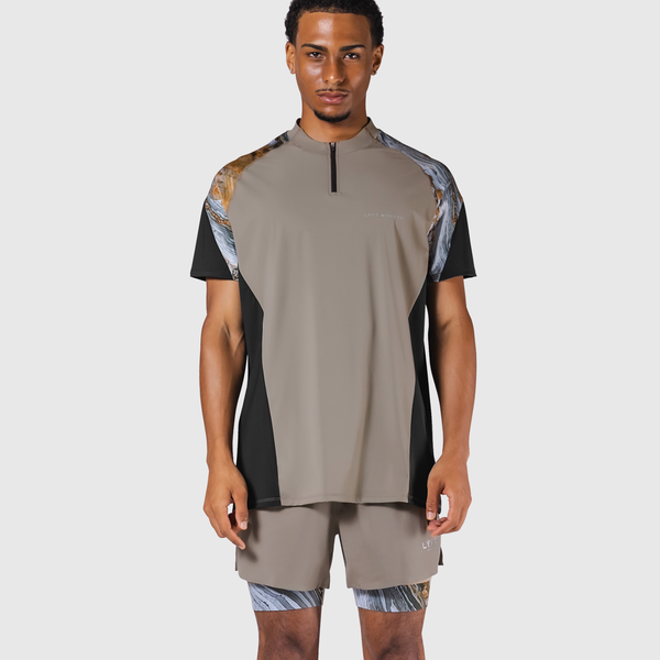 Shoulder Pattern Half Zip Stretch T-Shirt - Beige – LÝFT
