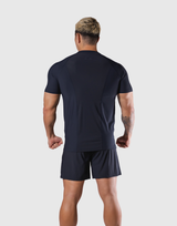 Back Mesh Stretch Slim T-Shirt - Navy