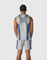 Multi Pattern Back Mesh Loose Tank Top - Grey