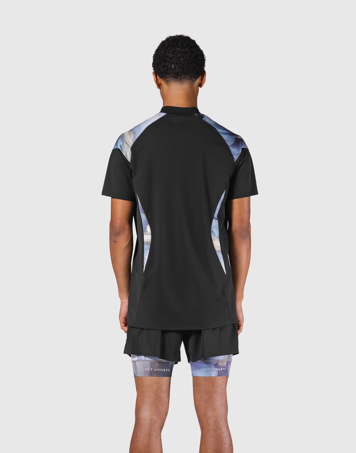 Shoulder Pattern Half Zip Stretch T-Shirt - Blue – LÝFT