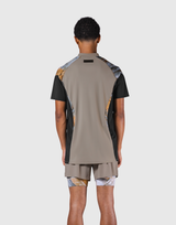 Shoulder Pattern Half Zip Stretch T-Shirt - Beige