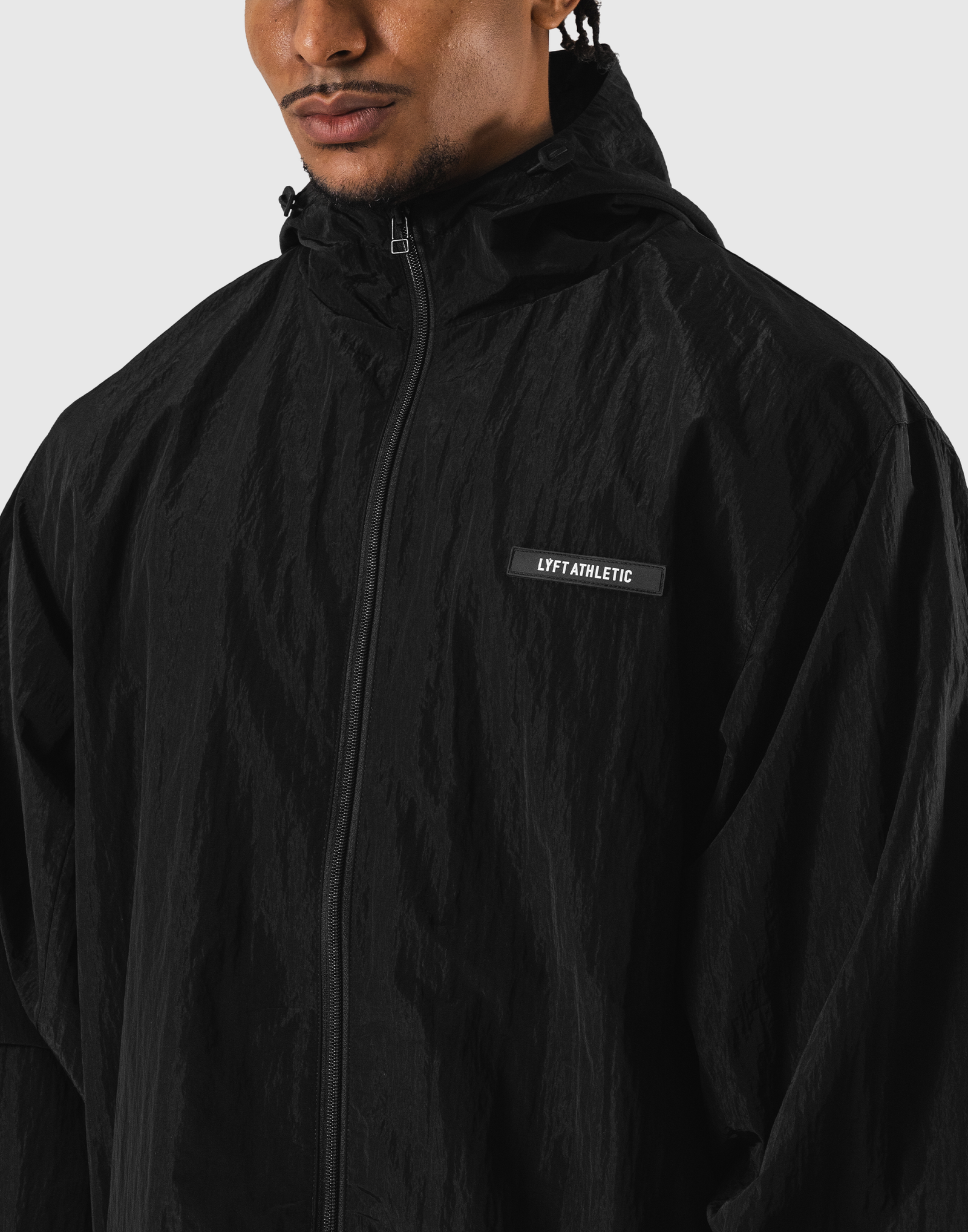 Stretch Nylon Wappen Hoodie Jacket - Black – LÝFT