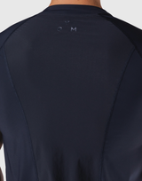 Back Mesh Stretch Slim T-Shirt - Navy