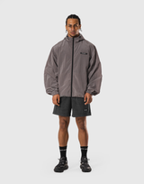 Stretch Nylon Wappen Hoodie Jacket - D.Grey