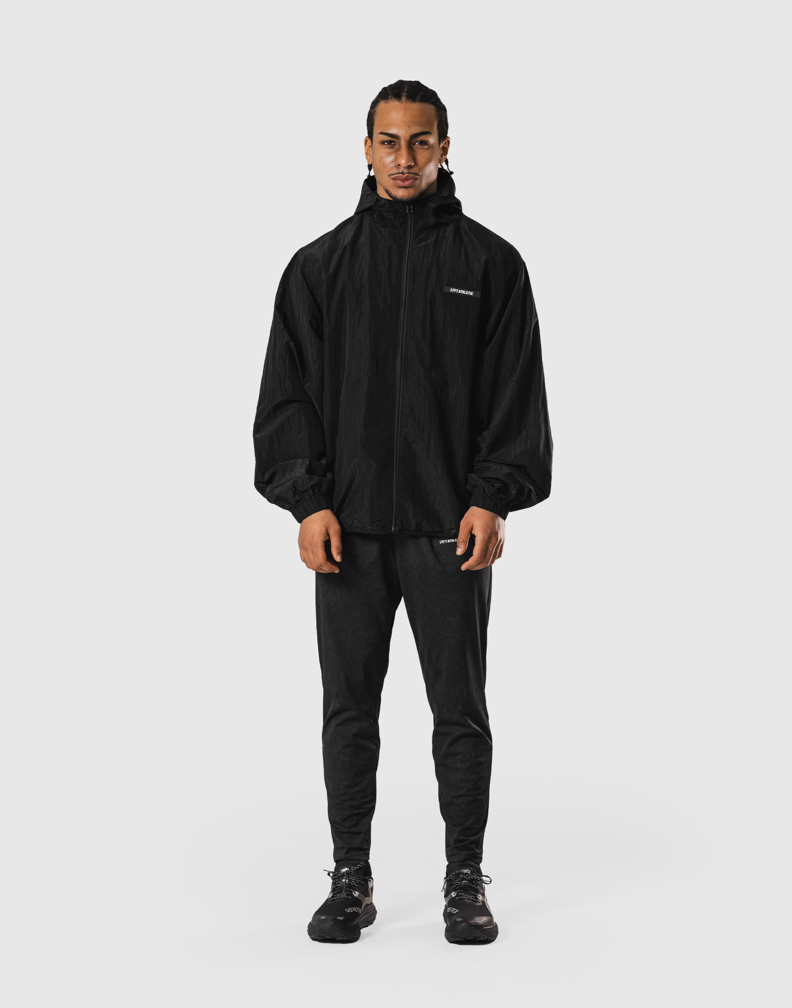 LYFT ストレッチナイロンフーディジャケット - ブラック Stretch Nylon Wappen Hoodie Jacket - Black – LÝFT