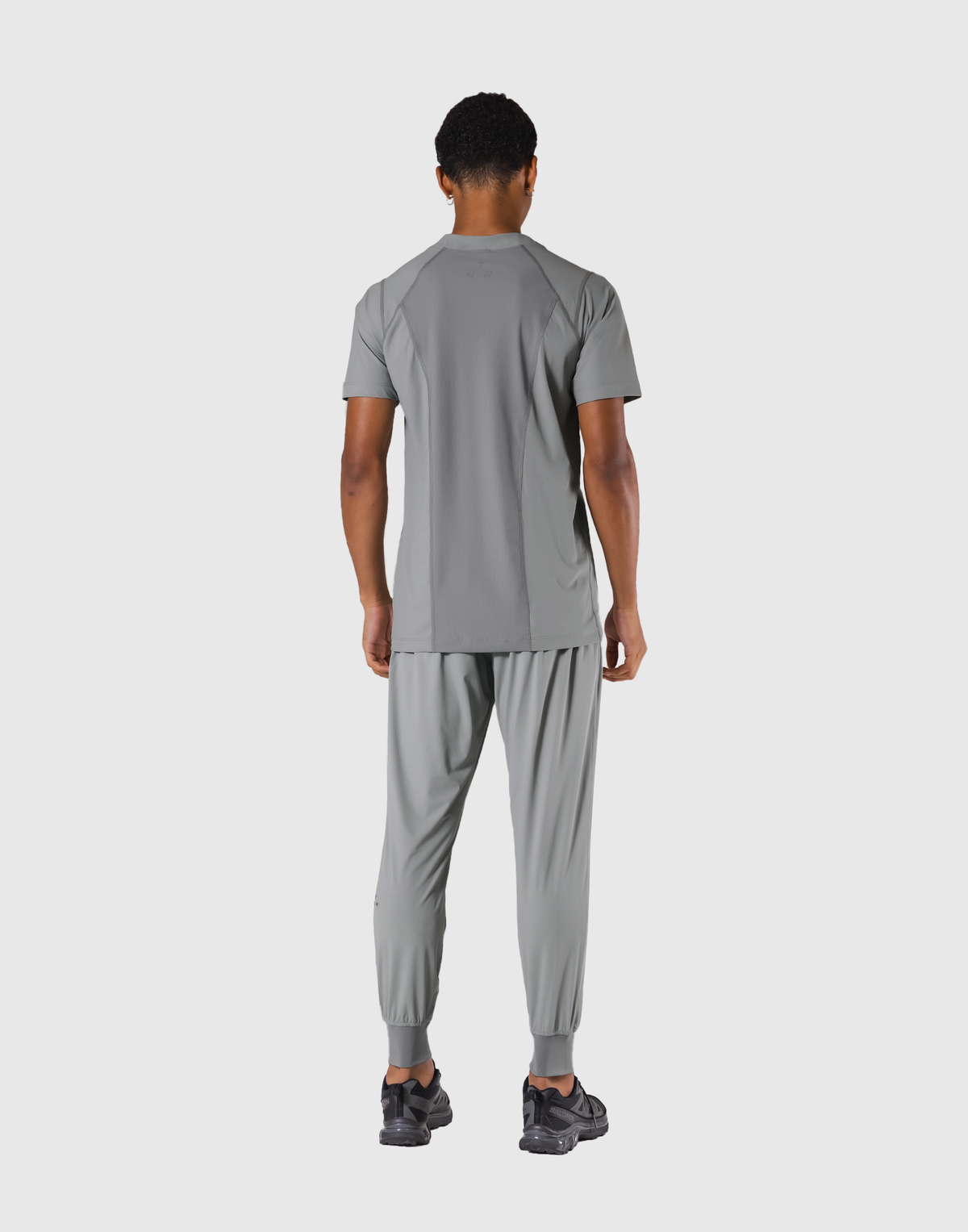 Back Mesh Stretch Slim T-Shirt - Grey