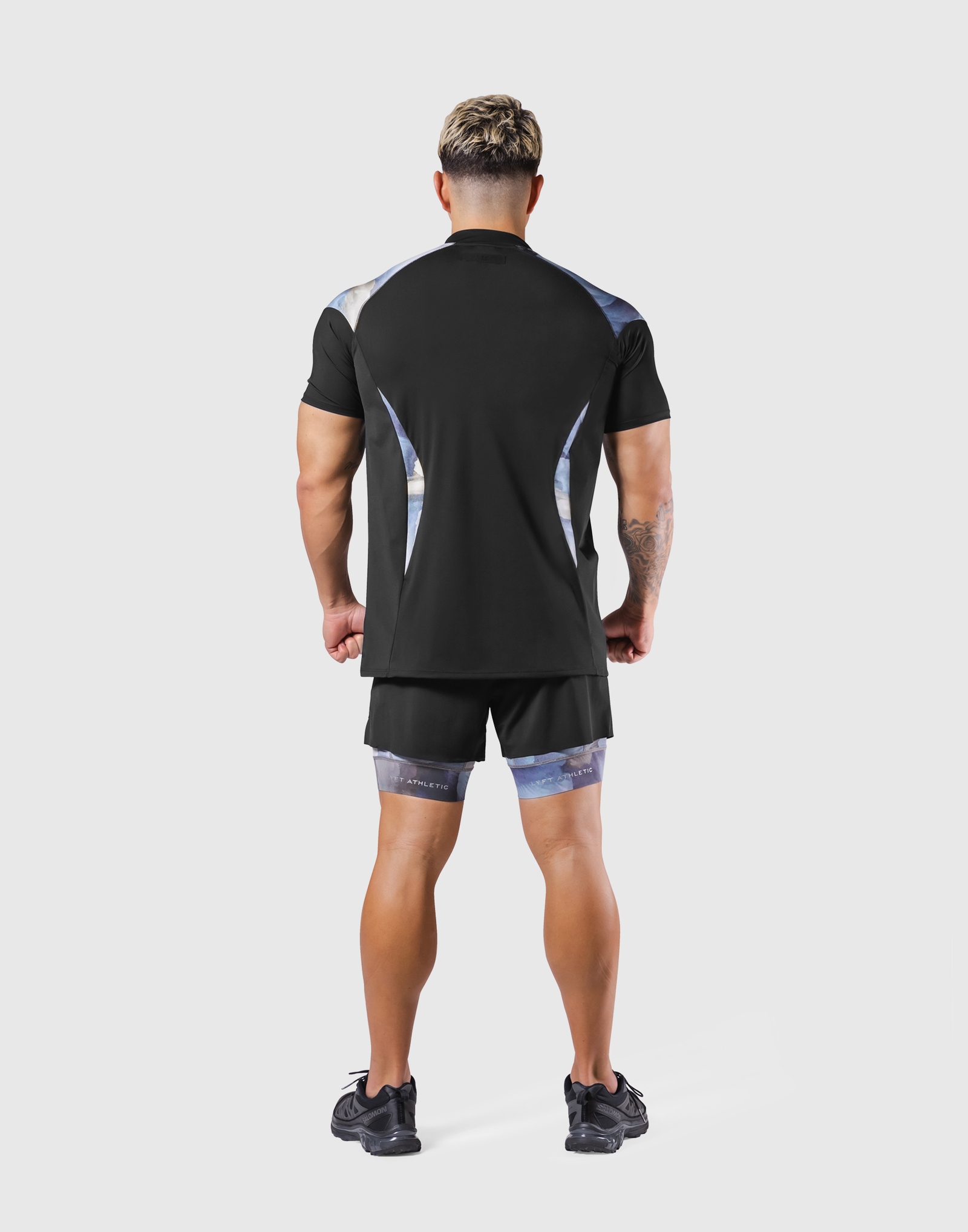 Shoulder Pattern Half Zip Stretch T-Shirt - Blue – LÝFT