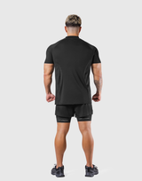 Shoulder Pattern Half Zip Stretch T-Shirt - Black