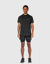 Shoulder Pattern Half Zip Stretch T-Shirt - Black