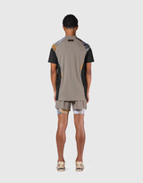Shoulder Pattern Half Zip Stretch T-Shirt - Beige