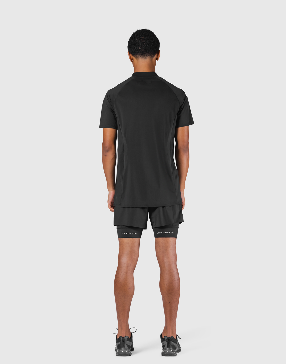 Shoulder Pattern Half Zip Stretch T-Shirt - Black – LÝFT