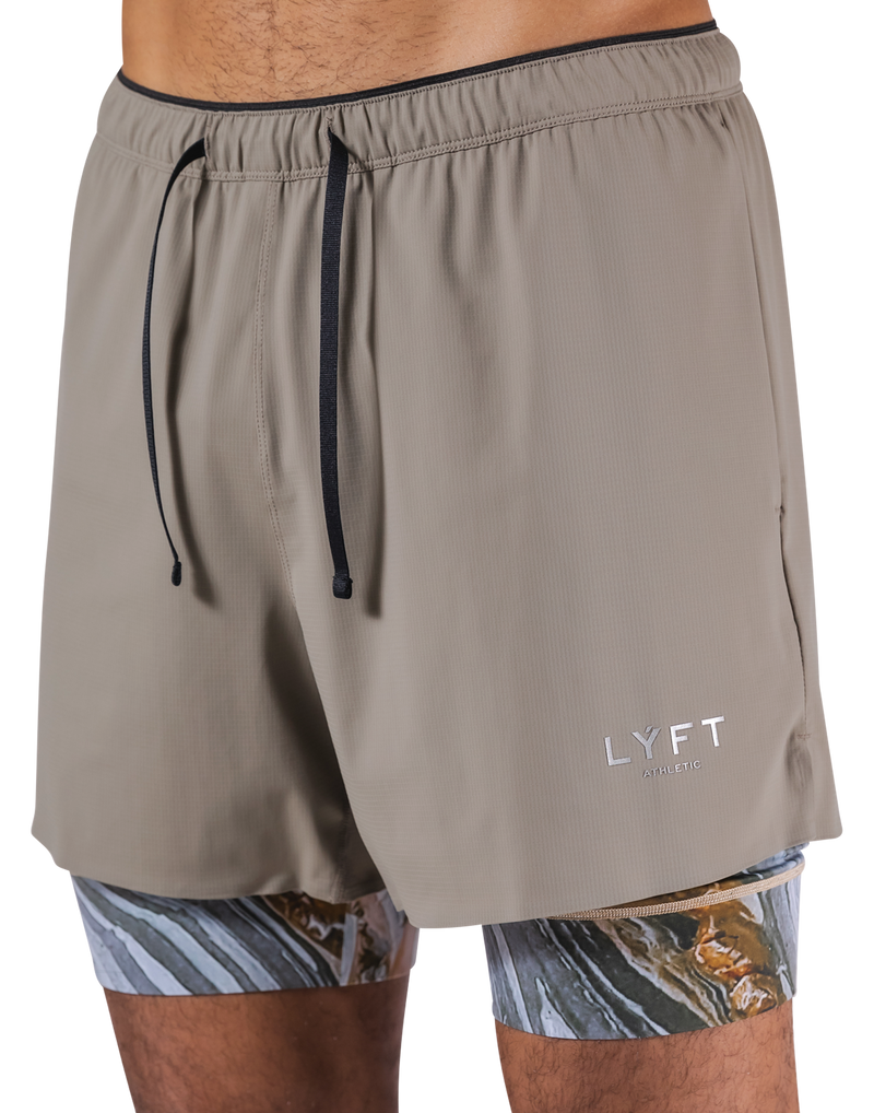 Layered Stretch Nylon Shorts - Beige