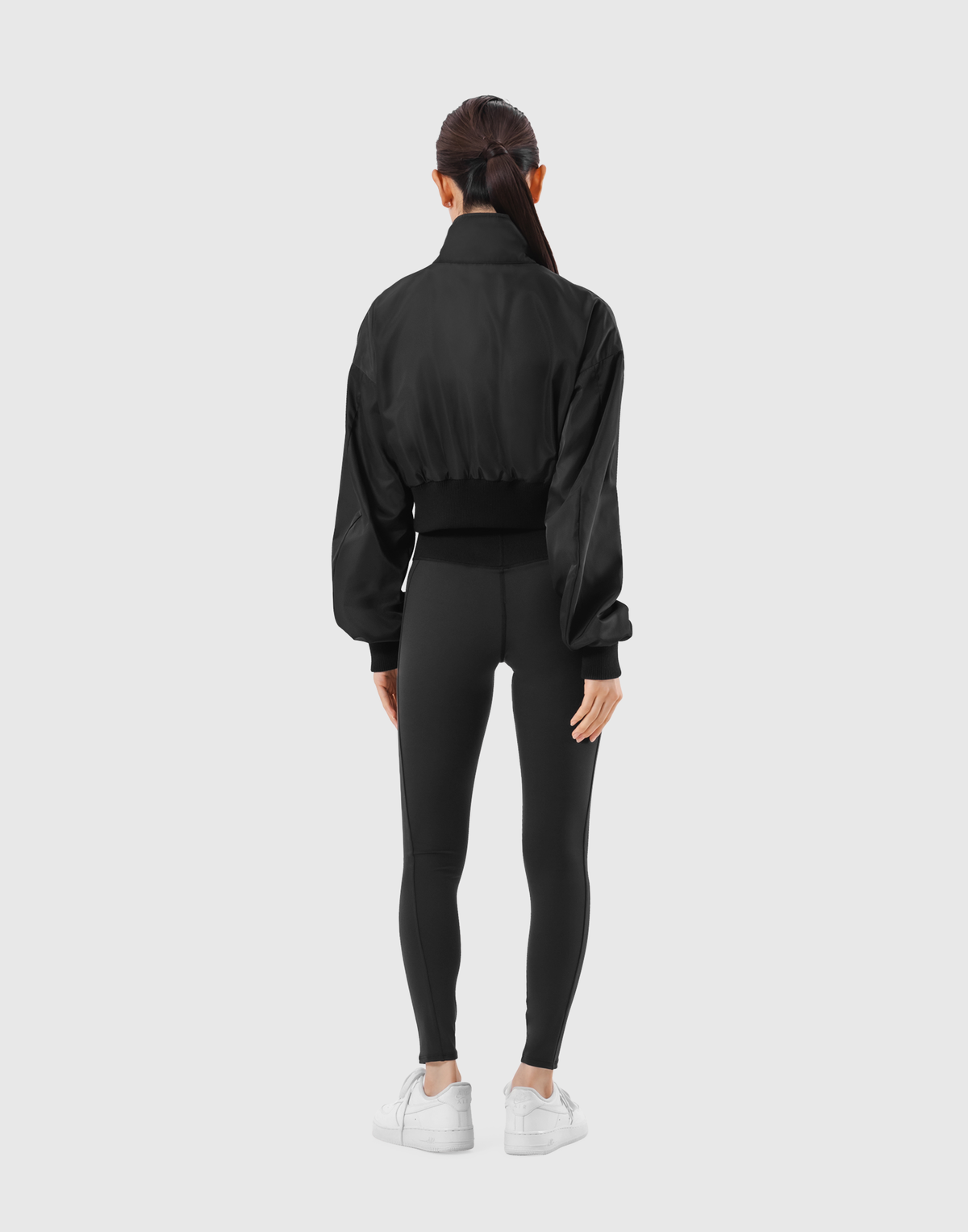 Cropped Light Bomber Jacket - Black