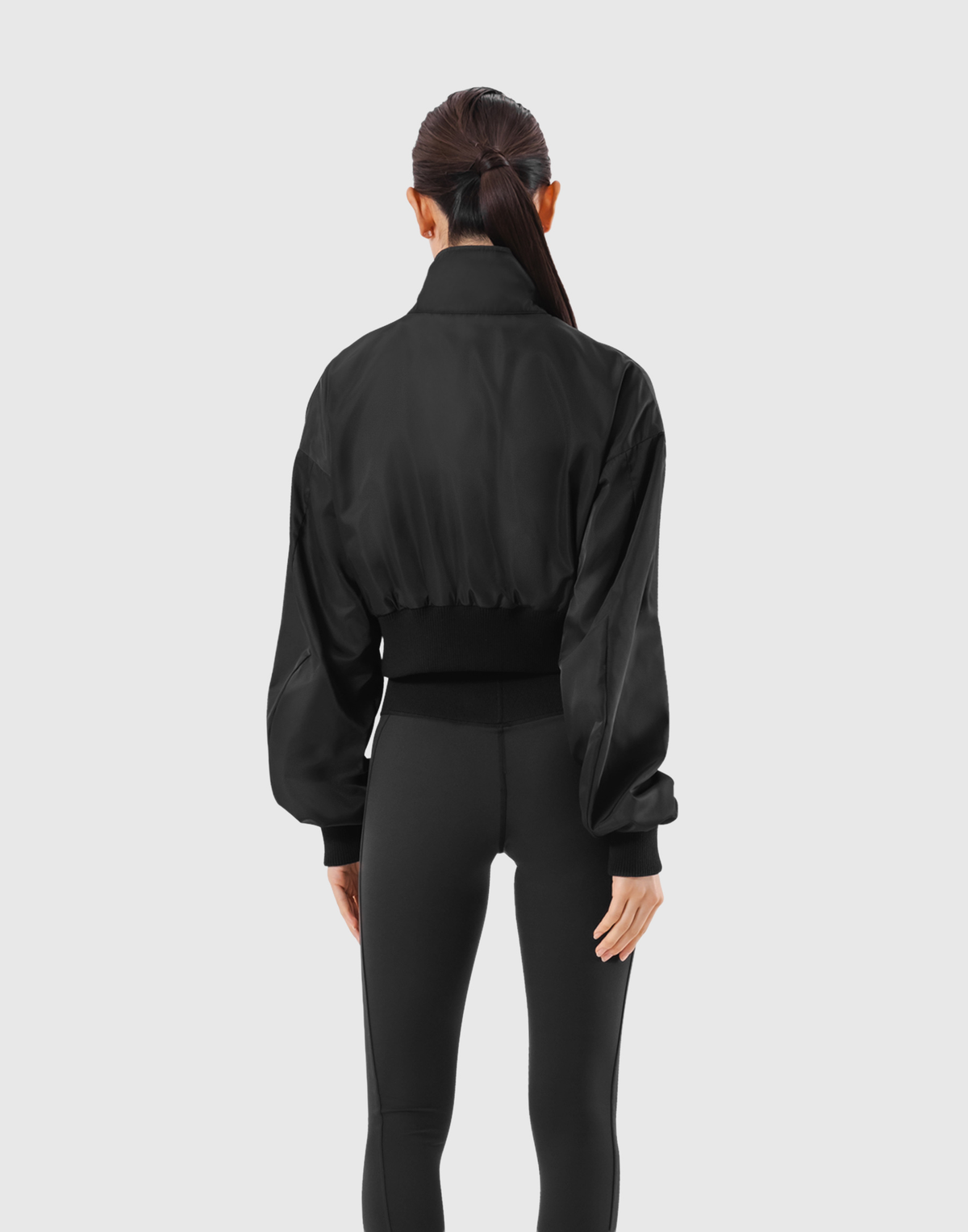 Cropped Light Bomber Jacket - Black