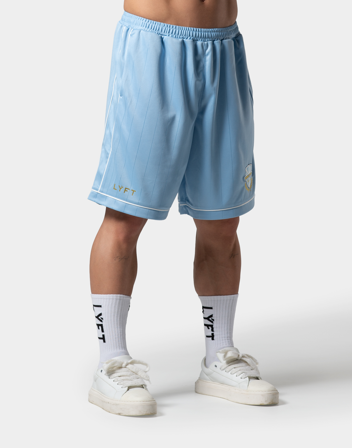 Pinstripe Emblem Shorts - L.Blue