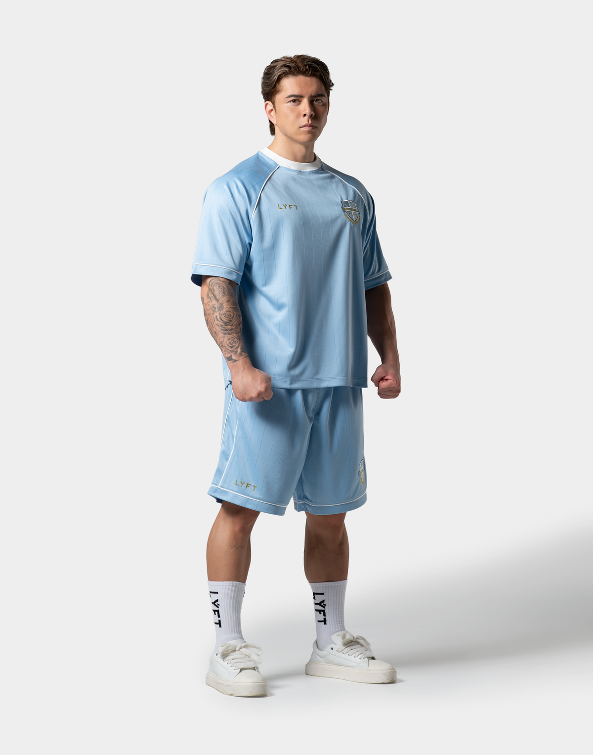 Pinstripe Emblem Big T-Shirt - L.Blue
