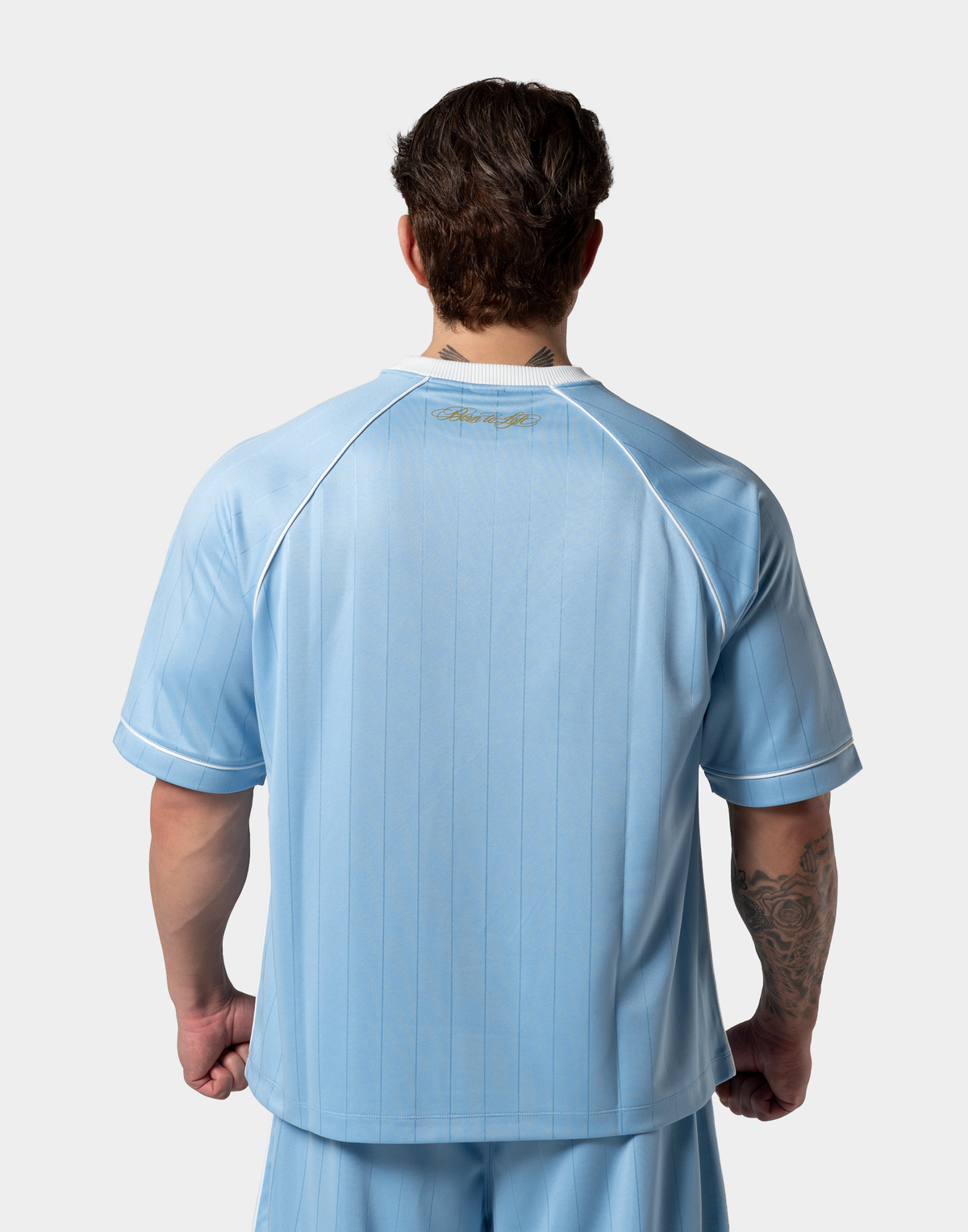 Pinstripe Emblem Big T-Shirt - L.Blue