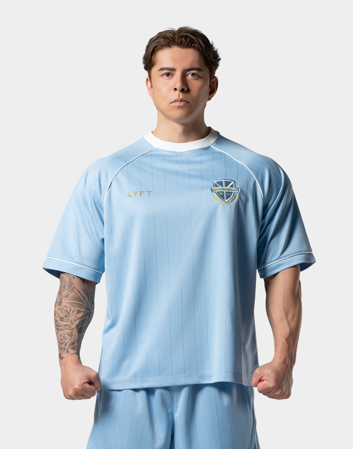 Pinstripe Emblem Big T-Shirt - L.Blue