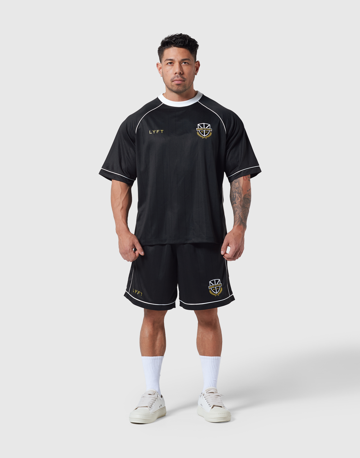 Pinstripe Emblem Big T-Shirt - Black