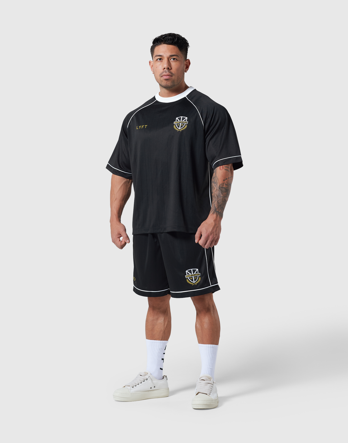 Pinstripe Emblem Big T-Shirt - Black