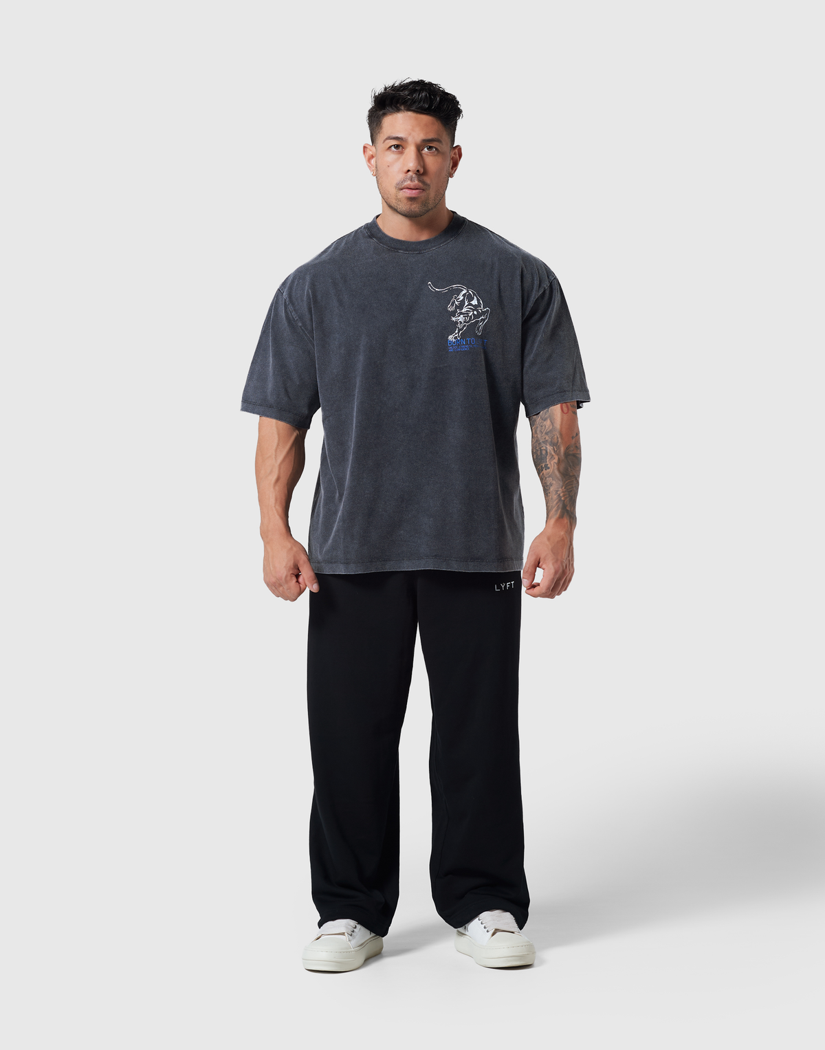 One Point Panther Vintage Big T-Shirt - Black
