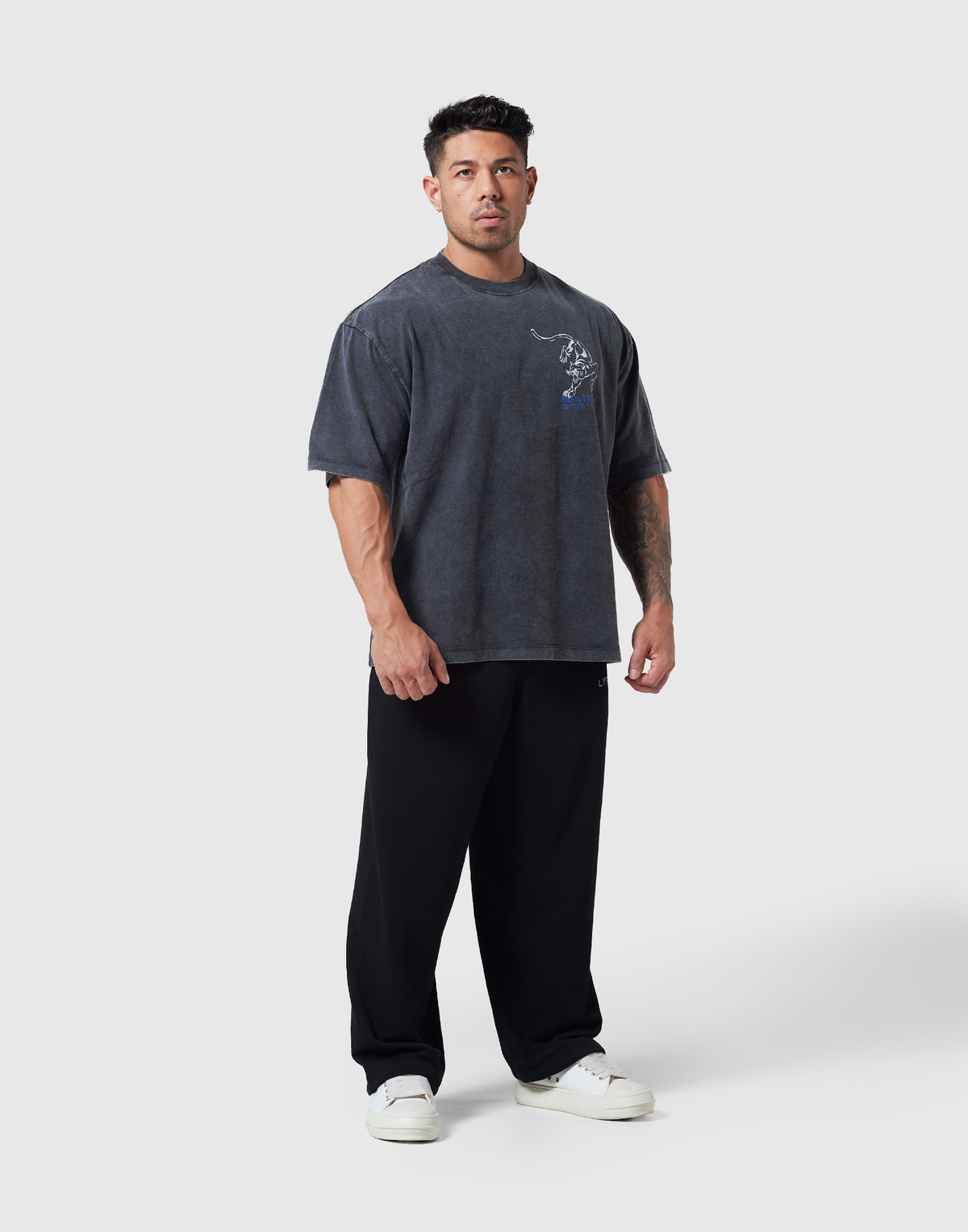 One Point Panther Vintage Big T-Shirt - Black