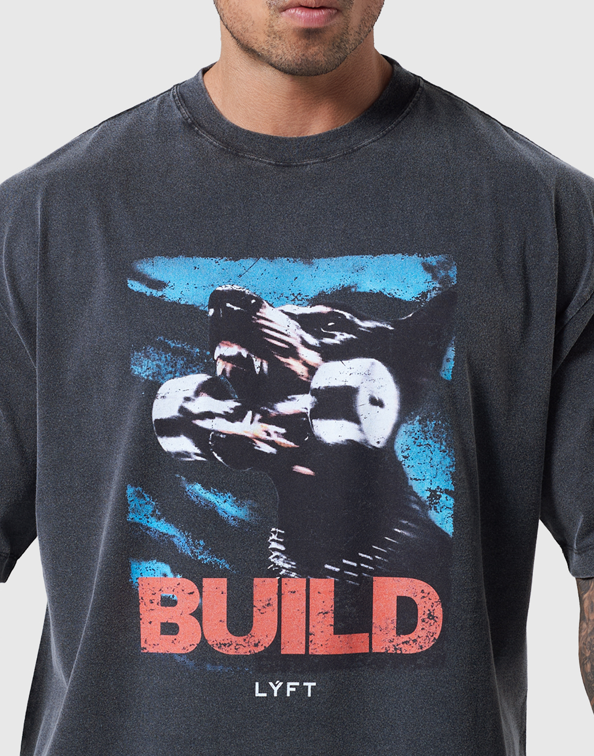 Doberman Graphic Vintage Big T-Shirt - Black
