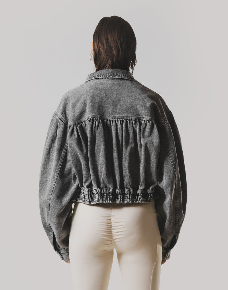 Back Gather Denim Jacket - Grey