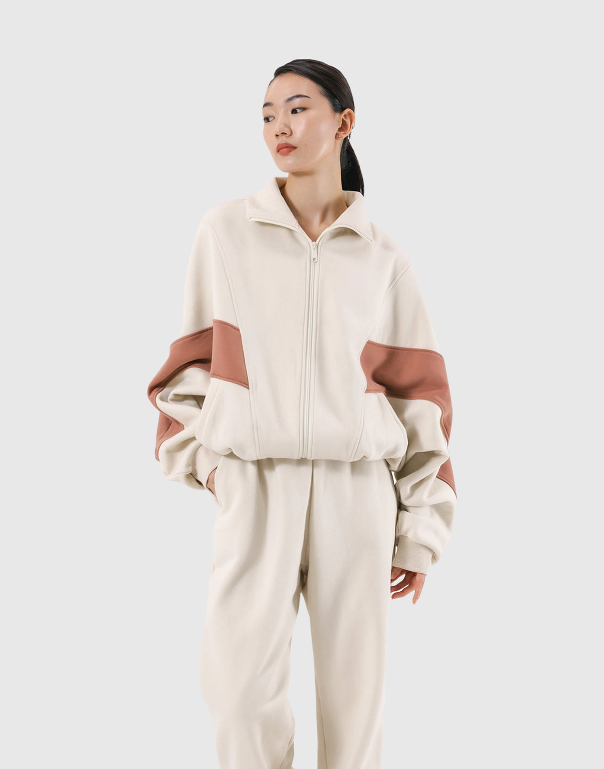 Loose Fit Zip Up Sweat Jacket 2 - Ivory