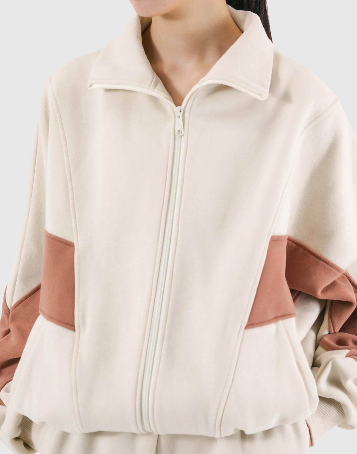 Loose Fit Zip Up Sweat Jacket 2 - Ivory
