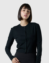 Stretch Crewneck Cardigan - Black