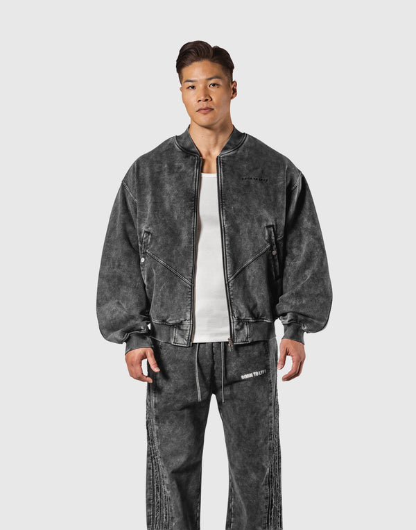 レアLYFTリフトフルジップアップ完売品スウェットジャケットモックネックアウター Vintage Sweat Bomber Jacket - Black – LÝFT