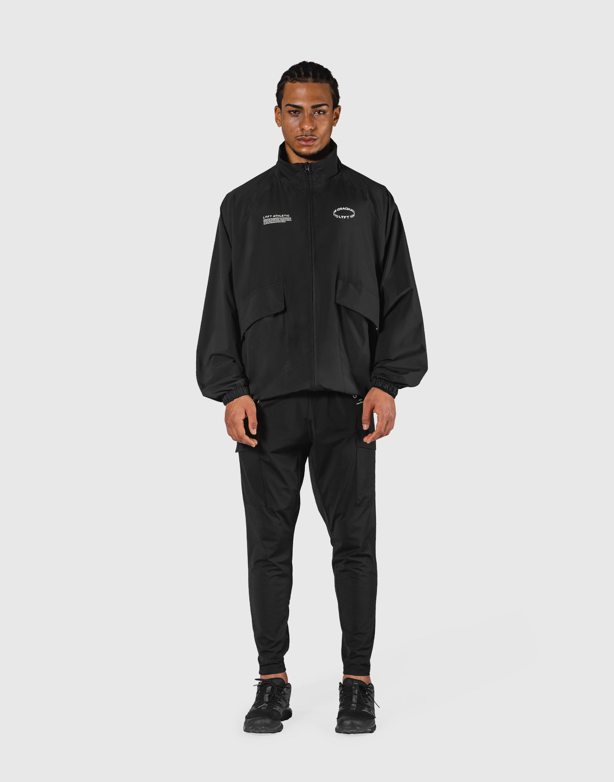 Basic Nylon Zip Up Jacket - Black