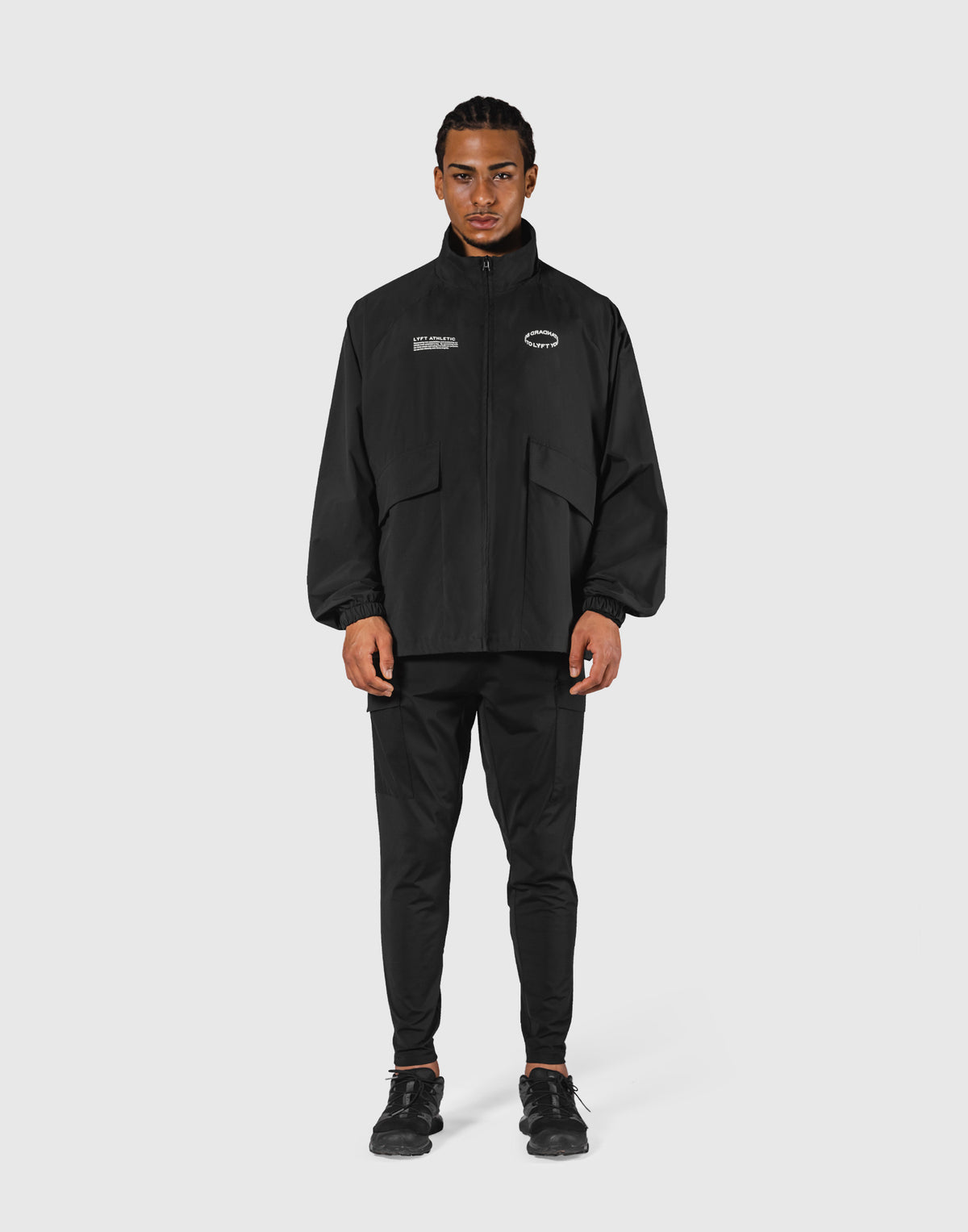 Basic Nylon Zip Up Jacket - Black