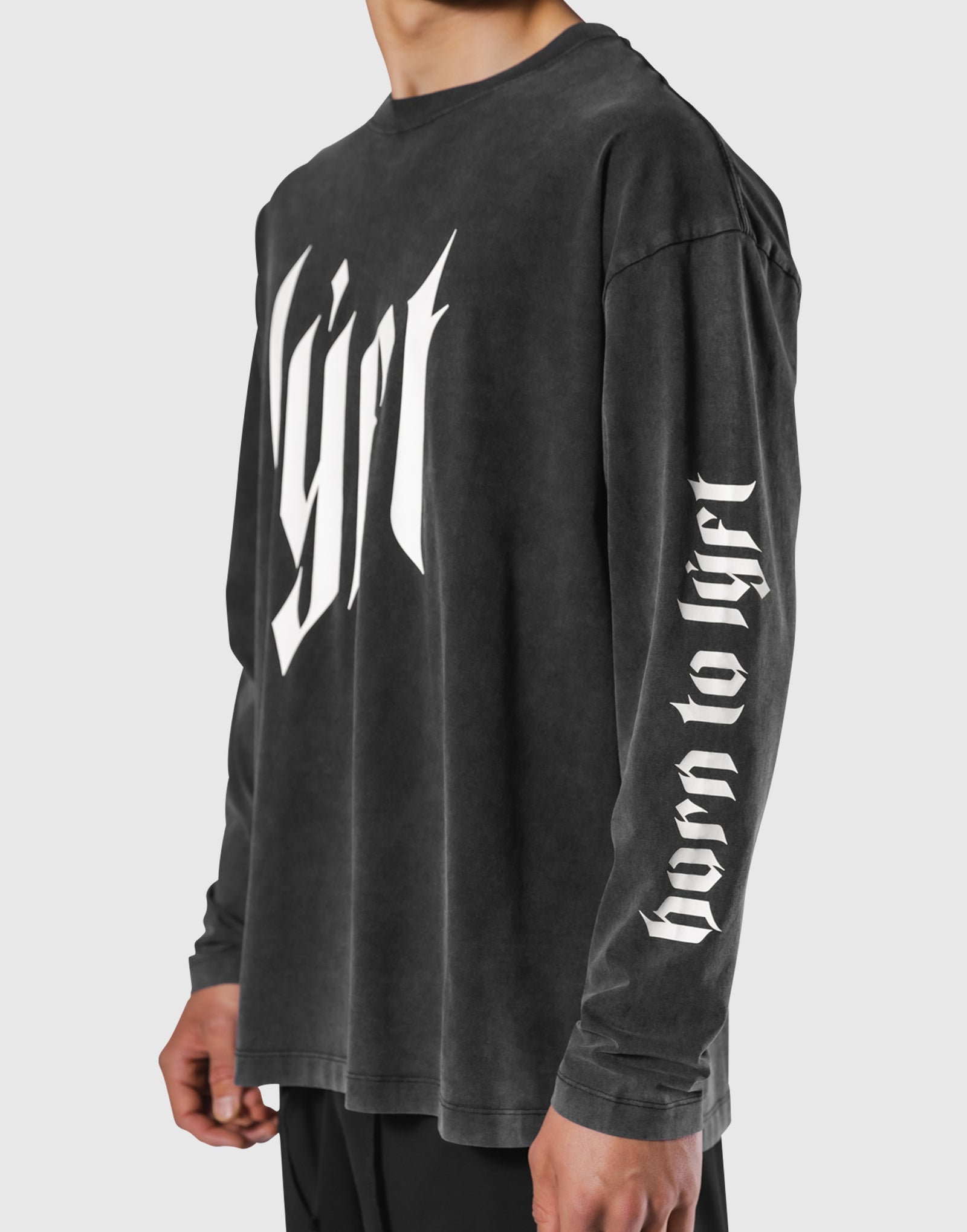 トップス Lyft VINTAGE THERMAL LONG T-SHIRT Born To LÝFT Vintage Graphic Big Long T-Shirt - Black