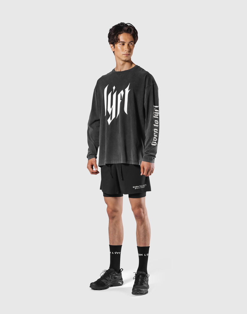 Born To LÝFT Vintage Graphic Big Long T-Shirt - Black