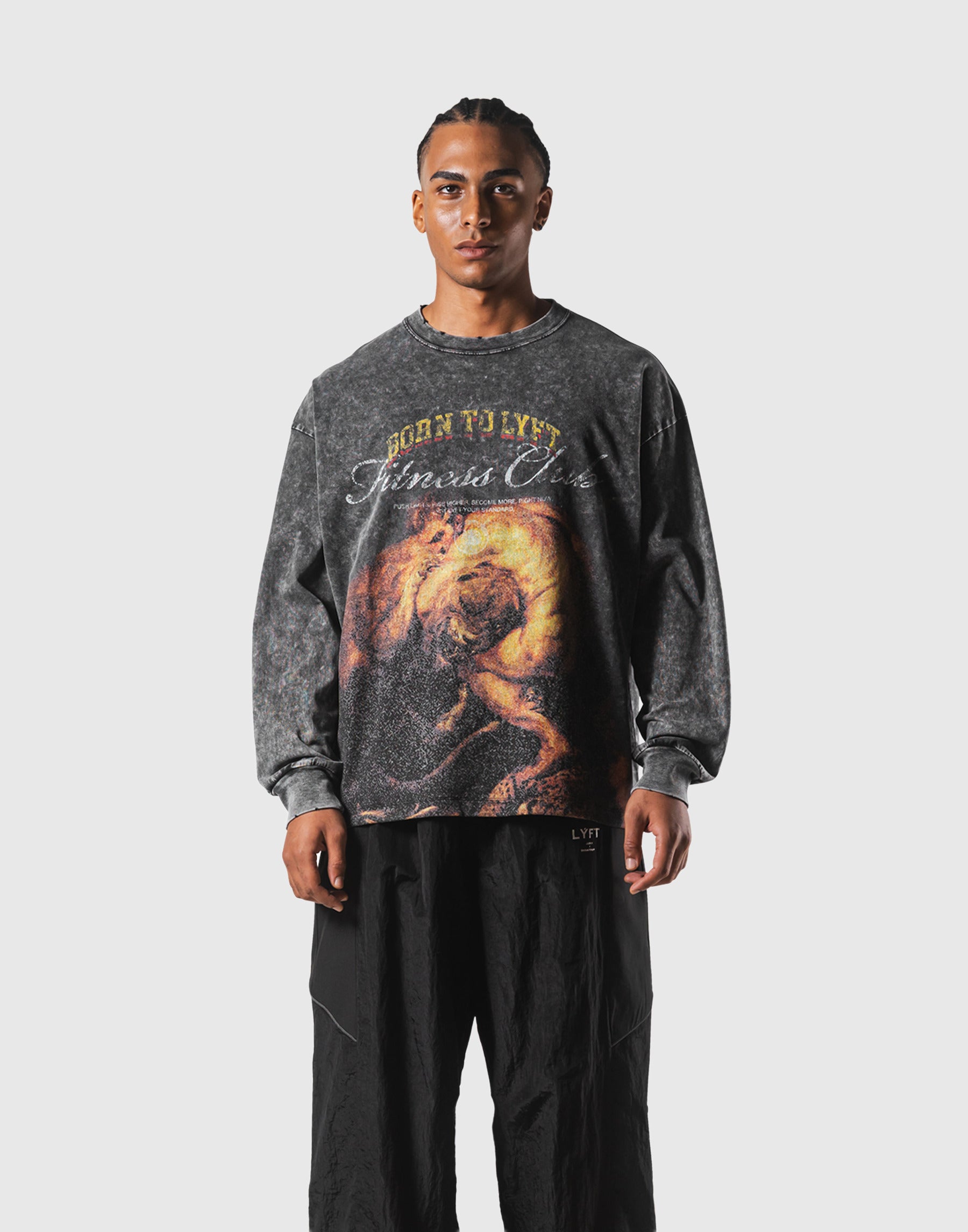Herculean Graphic Vintage Long Sleeve Big T-Shirt - Black – LÝFT