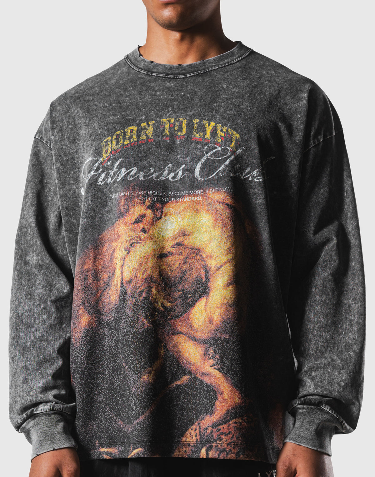 Herculean Graphic Vintage Long Sleeve Big T-Shirt - Black