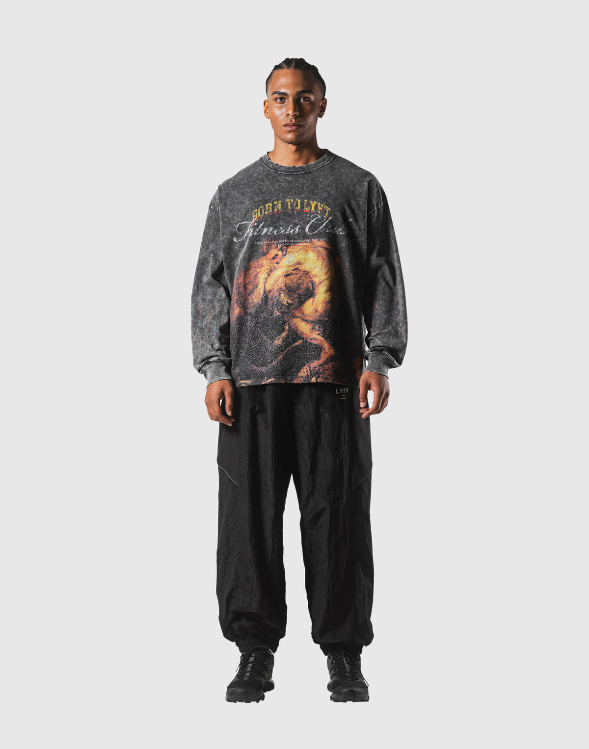 Herculean Graphic Vintage Long Sleeve Big T-Shirt - Black