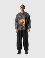 Herculean Graphic Vintage Long Sleeve Big T-Shirt - Black