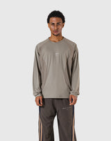 Round Pattern Waffle Nylon Stretch Long T-Shirt - Beige