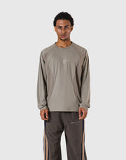 Round Pattern Waffle Nylon Stretch Long T-Shirt - Beige