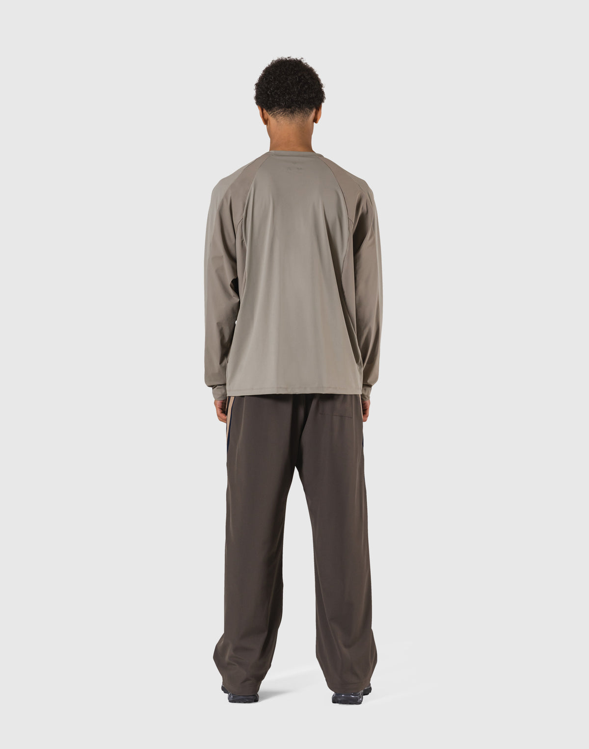 Round Pattern Waffle Nylon Stretch Long T-Shirt - Beige