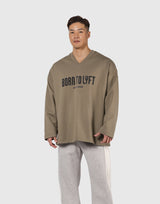 Oversize V-Neck Sweat Shirt - Beige