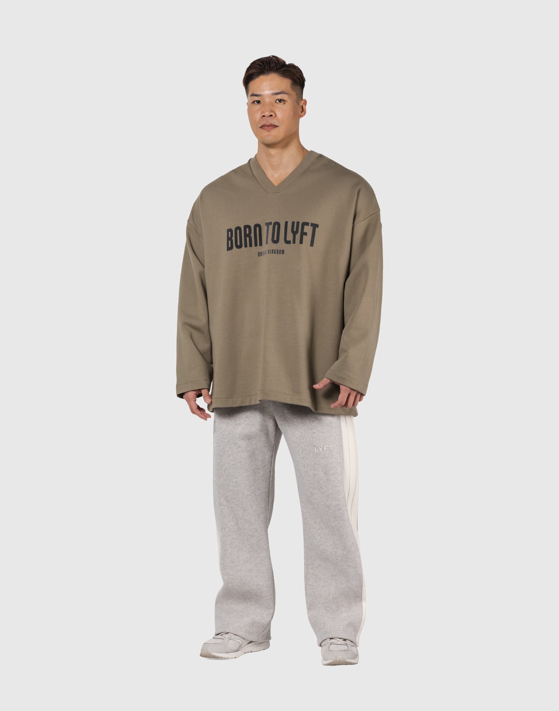 Oversize V-Neck Sweat Shirt - Beige – LÝFT